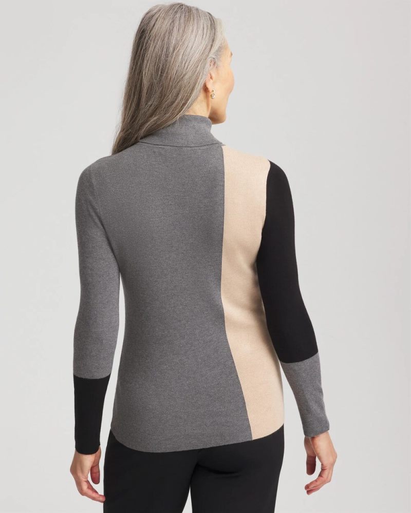 Chicos Ella Colorblock Intarsia Turtleneck Sweater - BLACK
