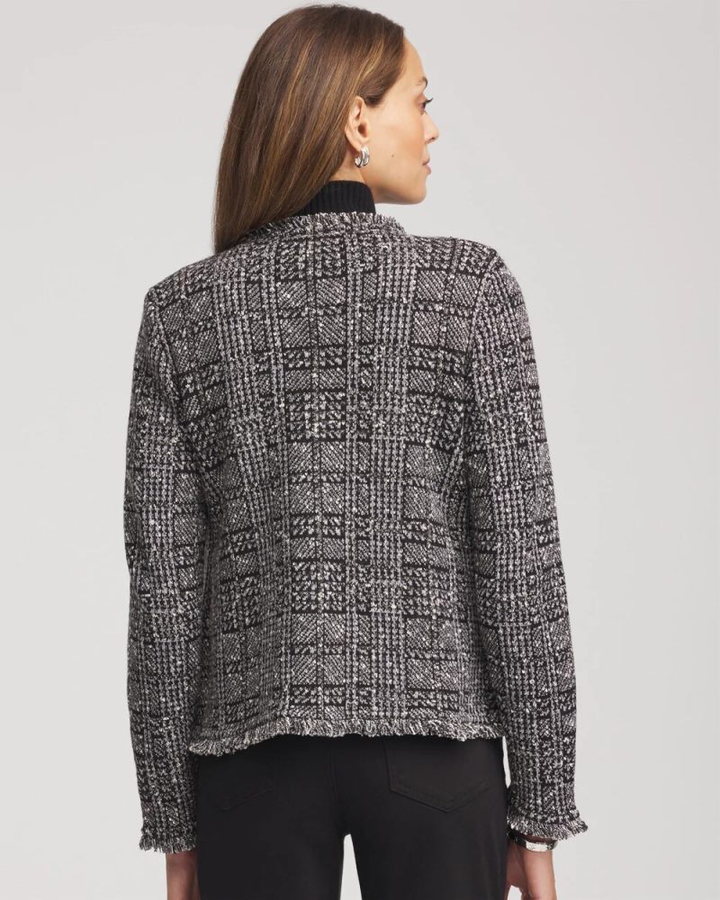Chicos Embroidered Metallic Tweed Cardigan - GRAY