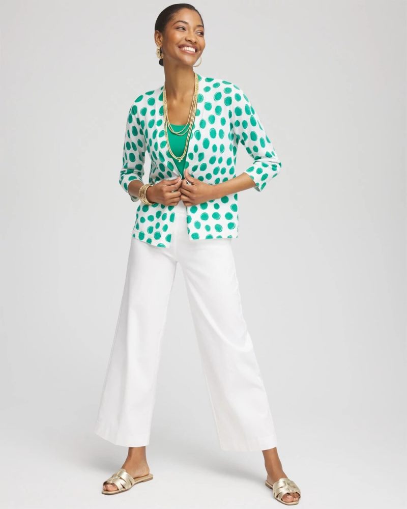 Chicos Polka-Dot Summer Romance Short Cardigan - ALABASTER