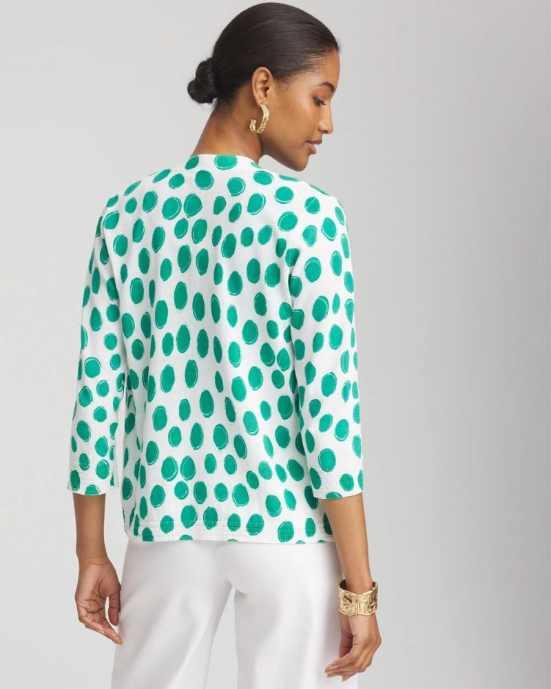 Chicos Polka-Dot Summer Romance Short Cardigan - ALABASTER