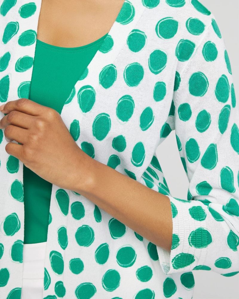 Chicos Polka-Dot Summer Romance Short Cardigan - ALABASTER