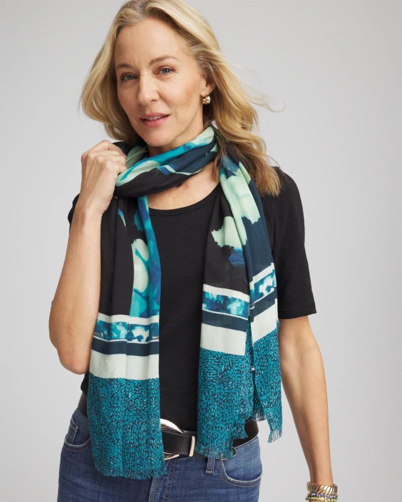 Chicos Glacier Colorblock Oblong Scarf - BLACK