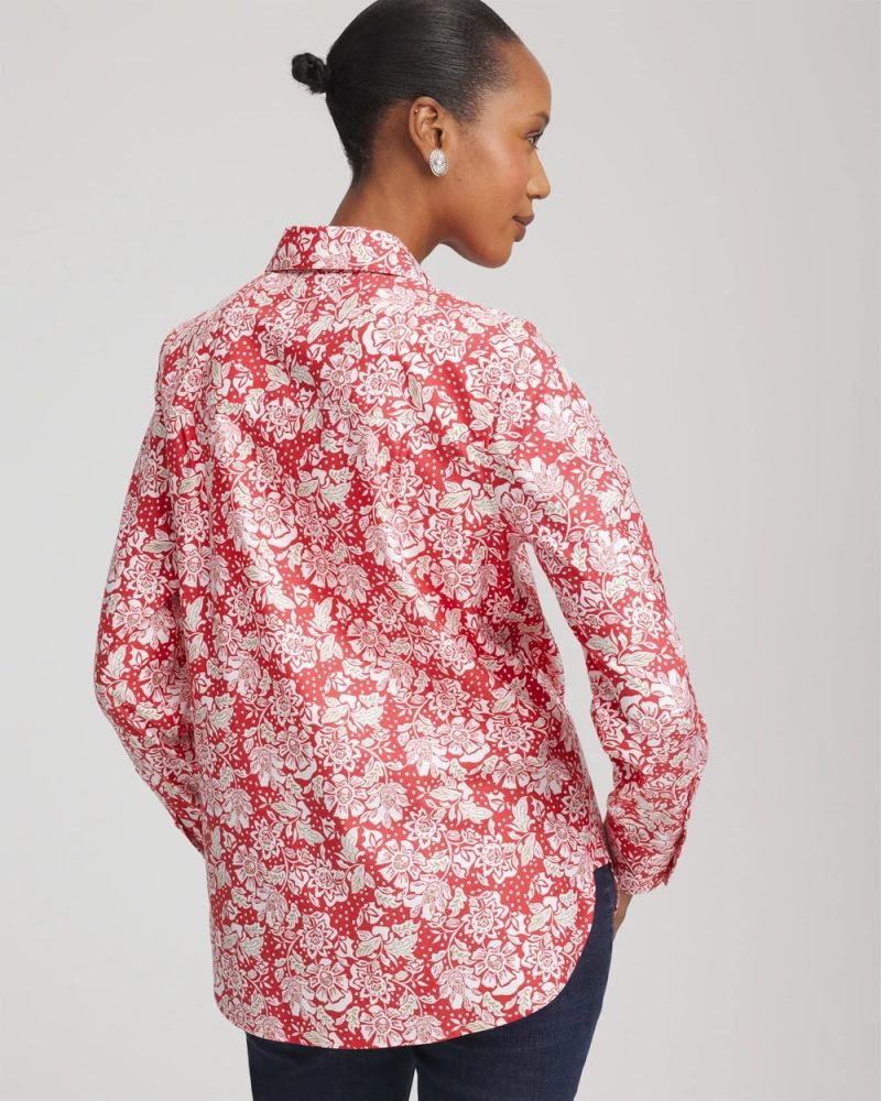 Chicos No Iron Long-Sleeved Folklore-Floral Shirt - FOLKLORIC RED