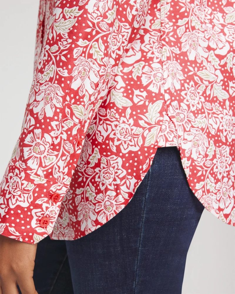 Chicos No Iron Long-Sleeved Folklore-Floral Shirt - FOLKLORIC RED