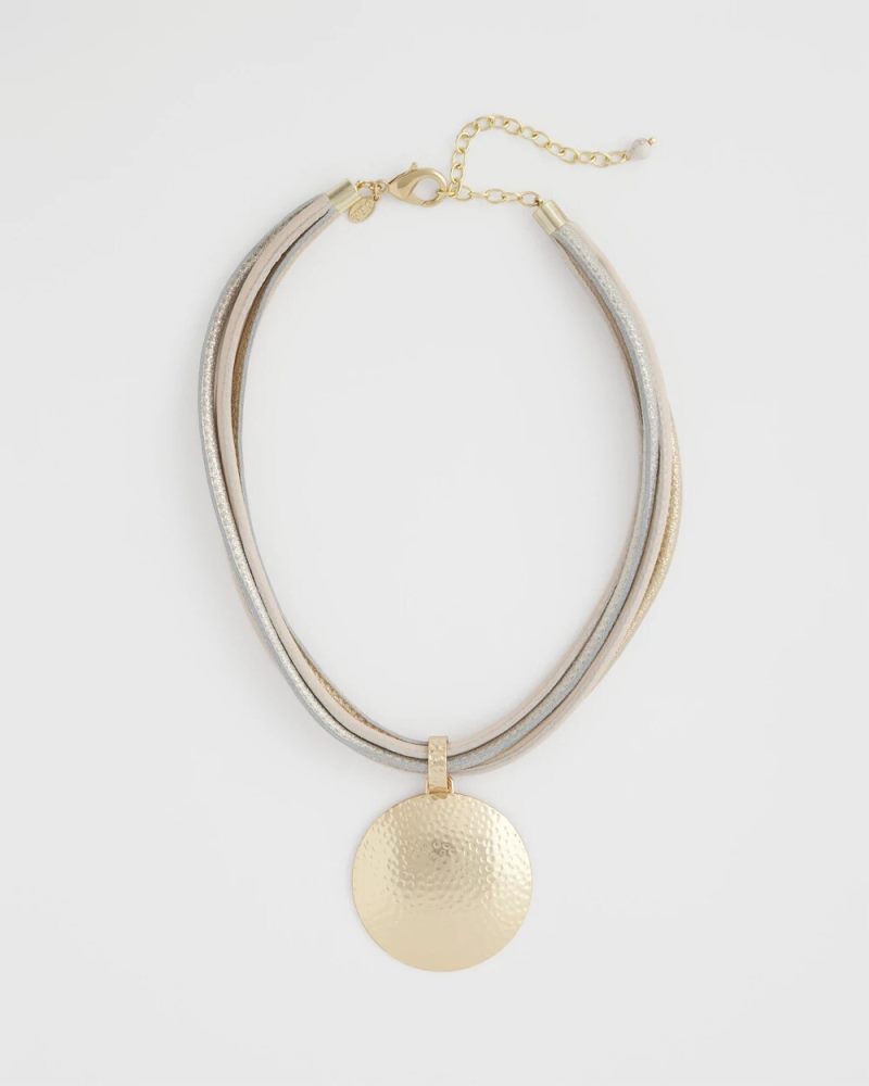 Chicos Textured Golden Pendant Necklace - MIXED METALS