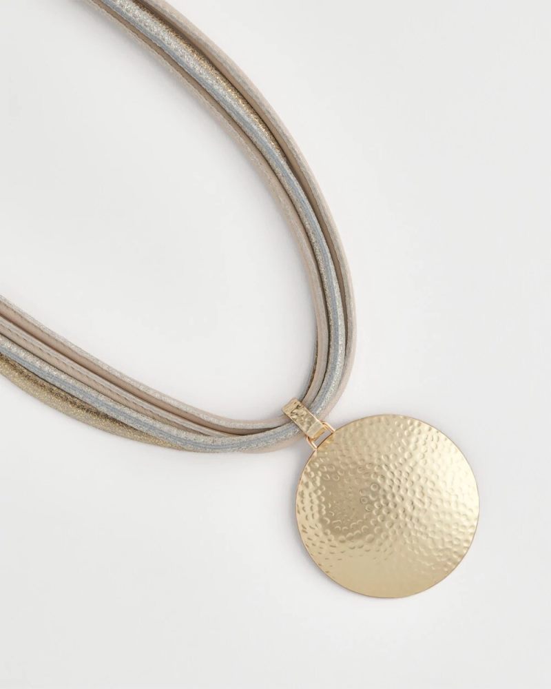 Chicos Textured Golden Pendant Necklace - MIXED METALS