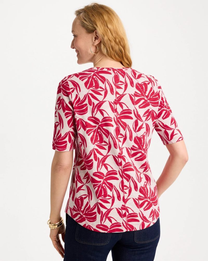 Chicos Printed Cotton Slub V-Neck Tee - CHERRY LUSH