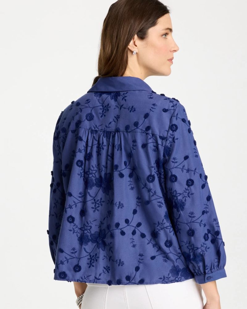 Chicos 3D Floral Embroidered Top - INDIGO