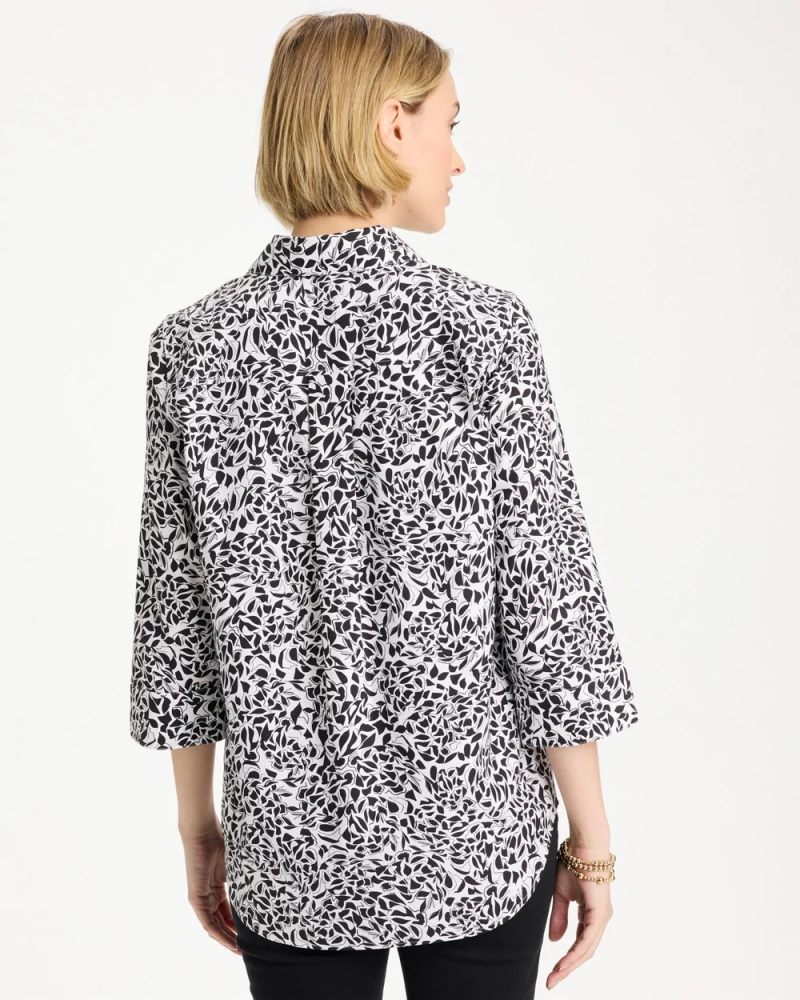 Chicos No Iron Stretch Printed Popover - BLACK