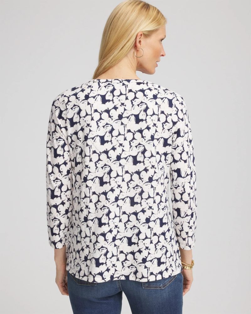 Chicos Slub Splitneck Henley Tee - PASSPORT BLUE