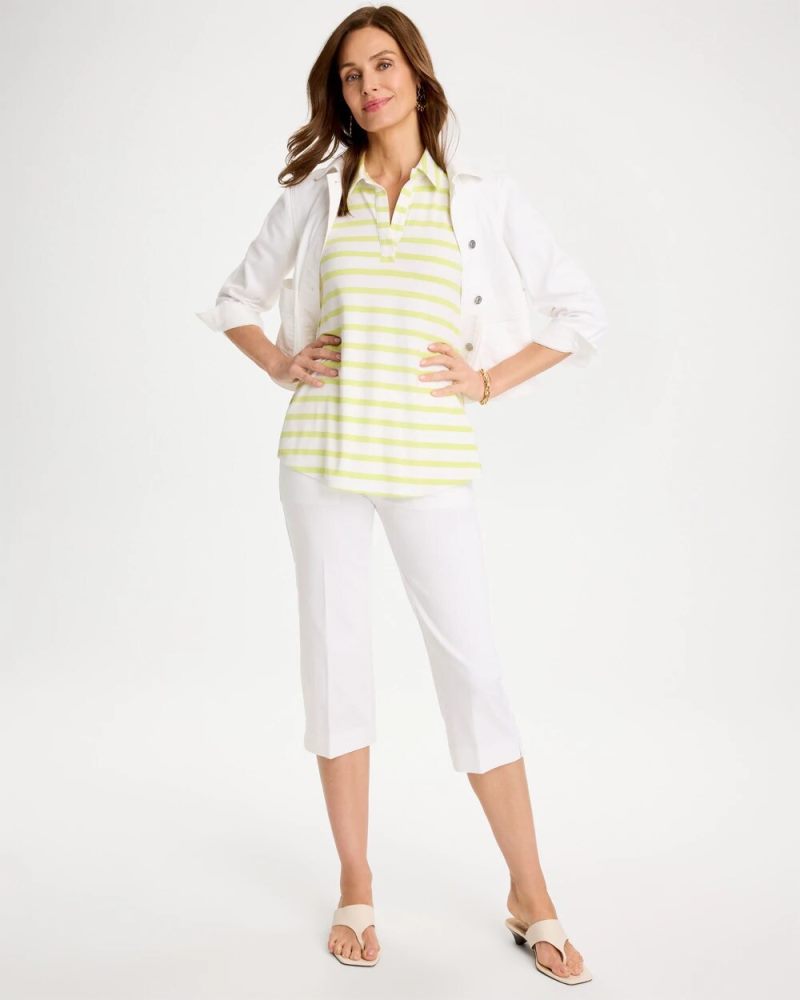 Chicos Striped Lime Collared Tunic Tank - SOFT LIME