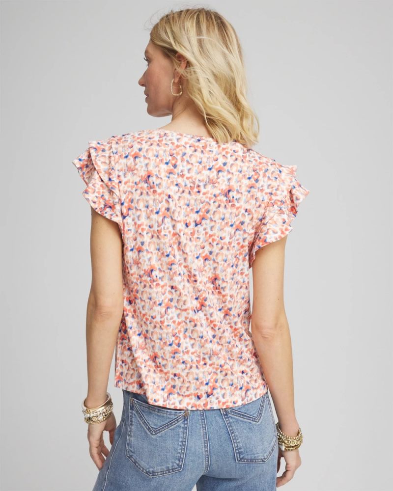 Chicos Touch of Cool™ Tiered Flutter Sleeved Tee - ALABASTER