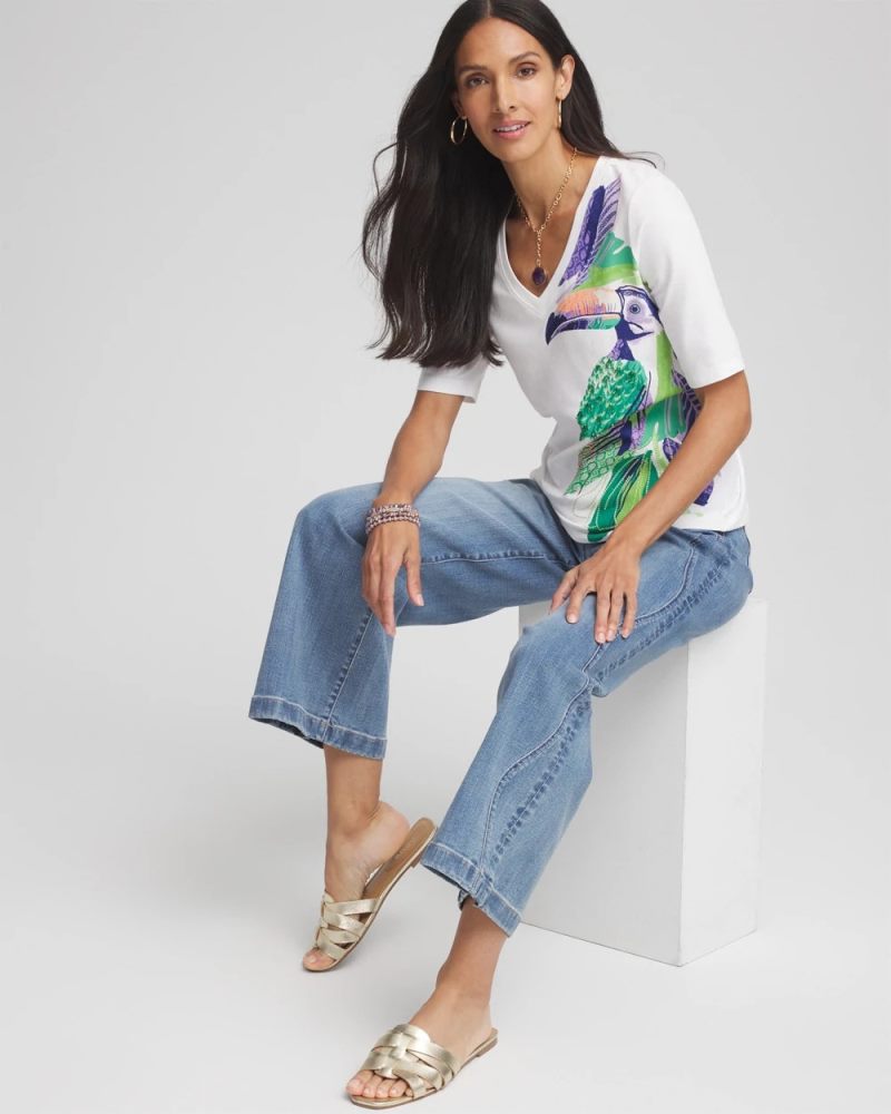 Chicos Island V-Neck Perfect Tee - ALABASTER