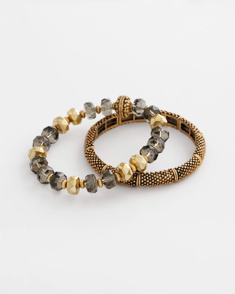 Chicos Beaded Stretch Set of Two Bracelets - GOLD
