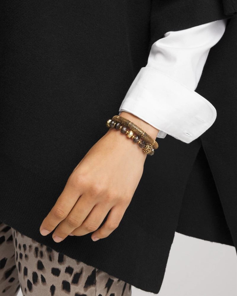 Chicos Beaded Stretch Set of Two Bracelets - GOLD