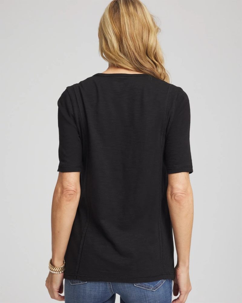 Chicos Slub Paneled Elbow Tee - BLACK
