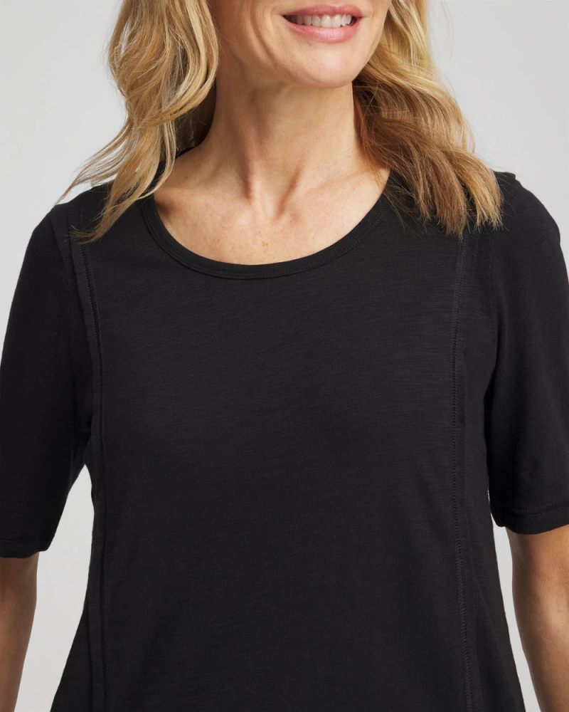 Chicos Slub Paneled Elbow Tee - BLACK