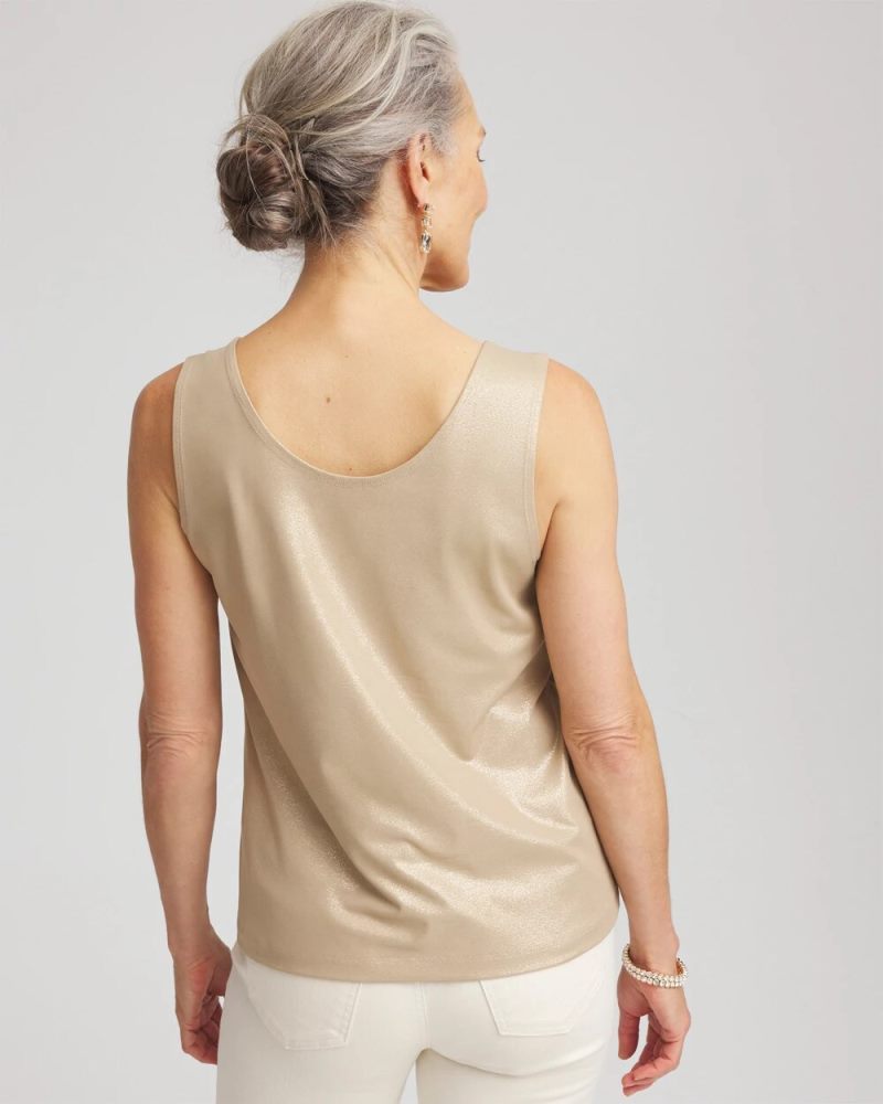 Chicos Foiled Microfiber Tank - CHAMPAGNE
