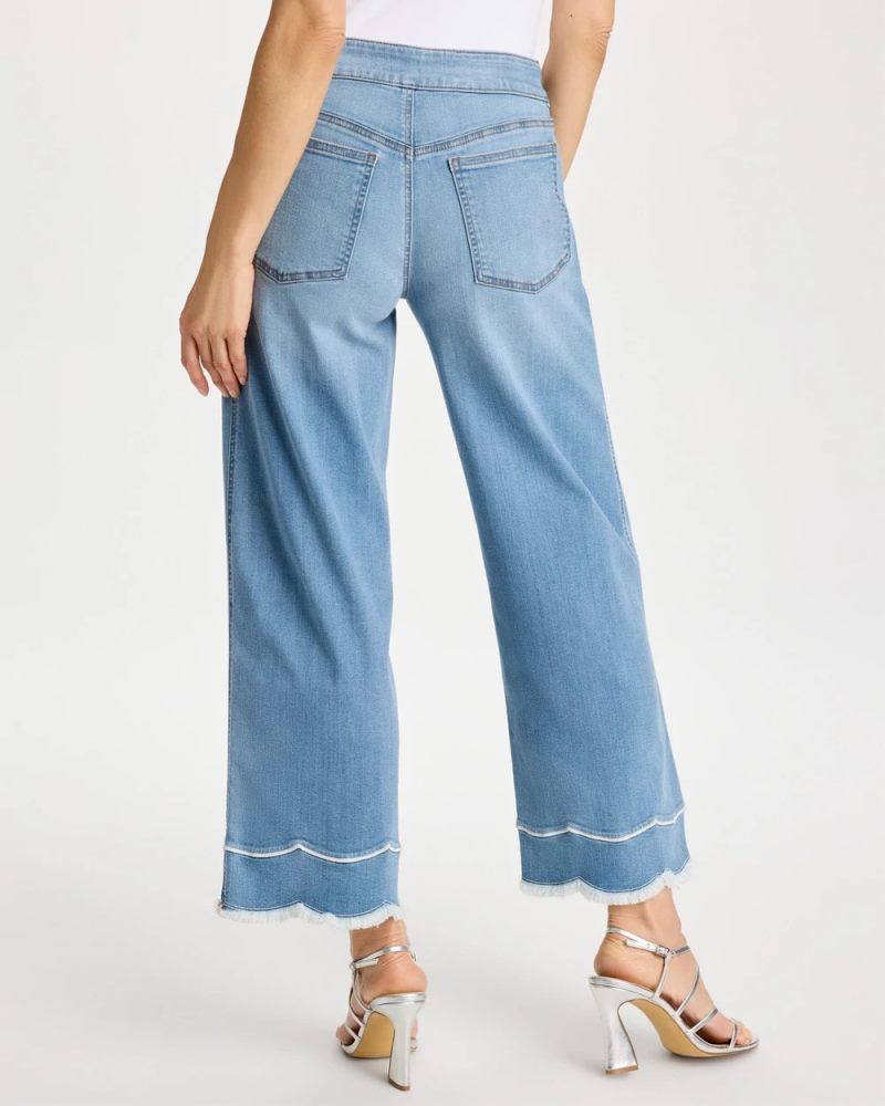 Chicos Petite Scallop Pull-On Wide-Leg Crop Jeans - BLUE JAY INDIGO