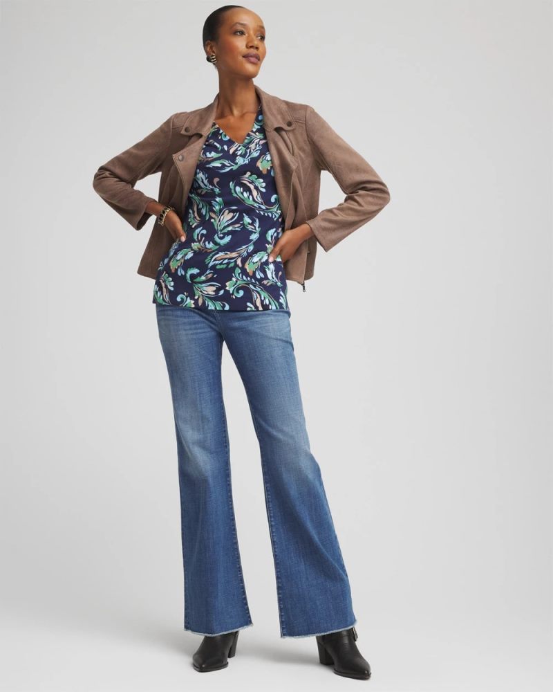 Chicos Printed Pima 3/4 Sleeve Tee - PASSPORT BLUE