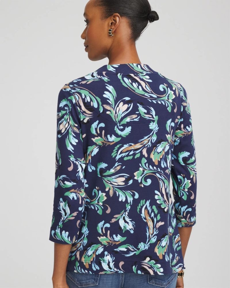 Chicos Printed Pima 3/4 Sleeve Tee - PASSPORT BLUE
