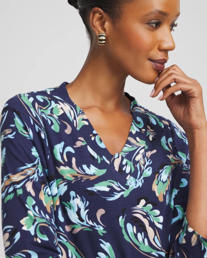 Chicos Printed Pima 3/4 Sleeve Tee - PASSPORT BLUE