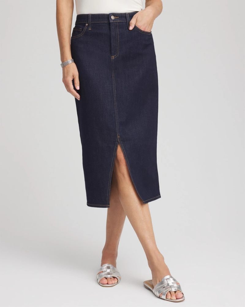 Chicos High-Rise Straight Stretch-Denim Skirt - CEDAR RINSE