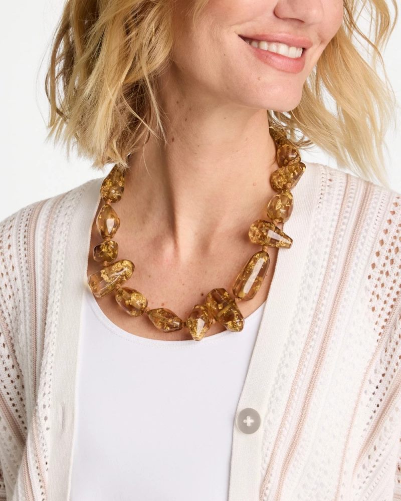 Chicos Gold Foil Long Single Strand Necklace - NEUTRAL