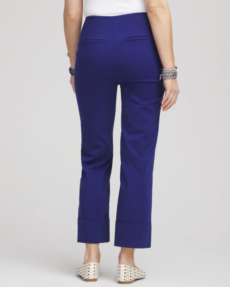 Chicos Stretch Sateen Cropped Pants - BLUE CASA