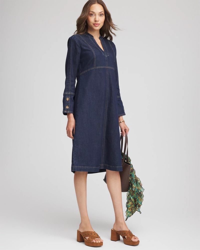 Chicos Denim Splitneck Knee-Length Dress - MEDIUM DENIM