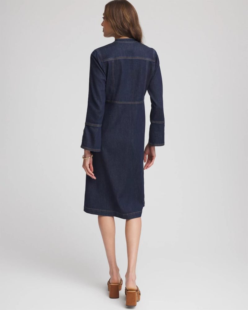 Chicos Denim Splitneck Knee-Length Dress - MEDIUM DENIM