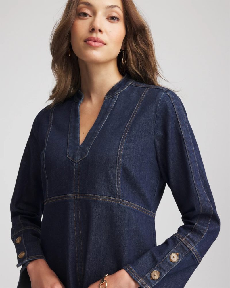 Chicos Denim Splitneck Knee-Length Dress - MEDIUM DENIM