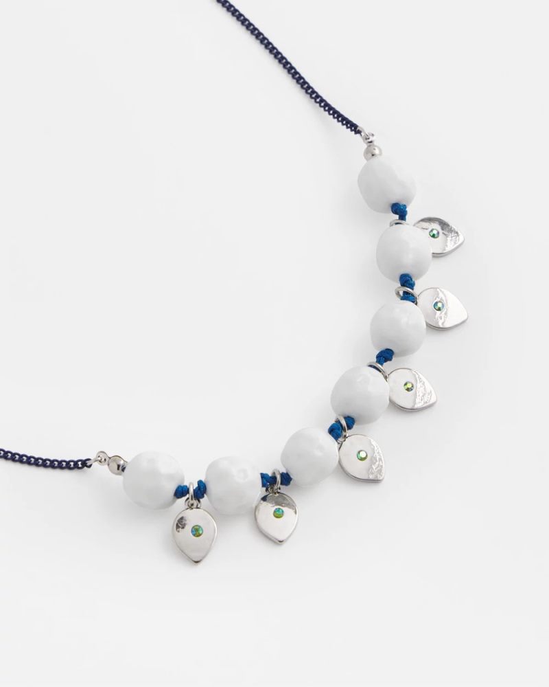 Chicos Convertible White Stone Necklace - BLUE AND WHITE