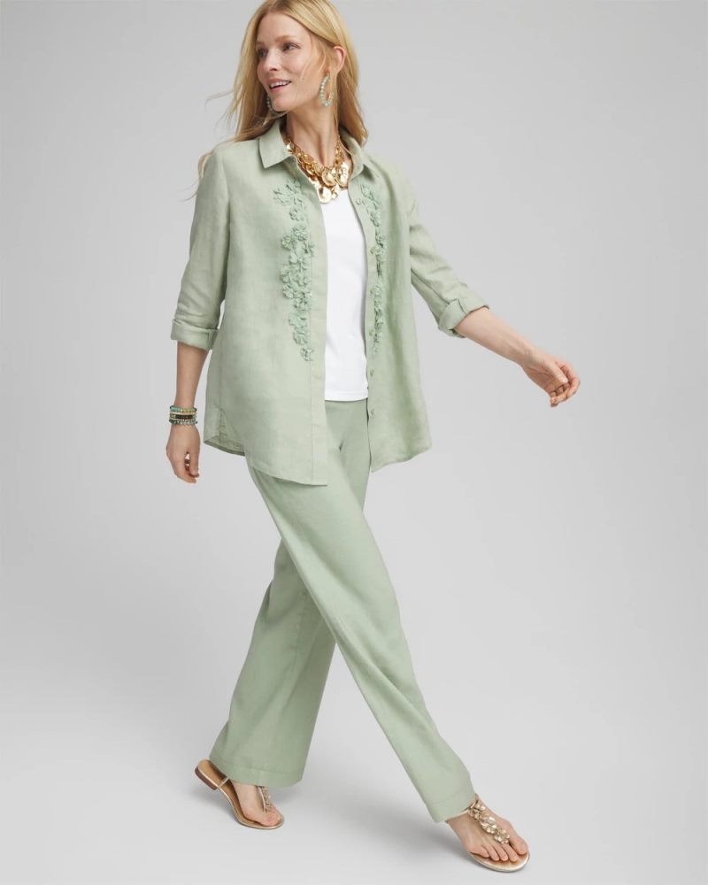 Chicos Floral Cutout 3D Linen Shirt - MOROCCAN MINT