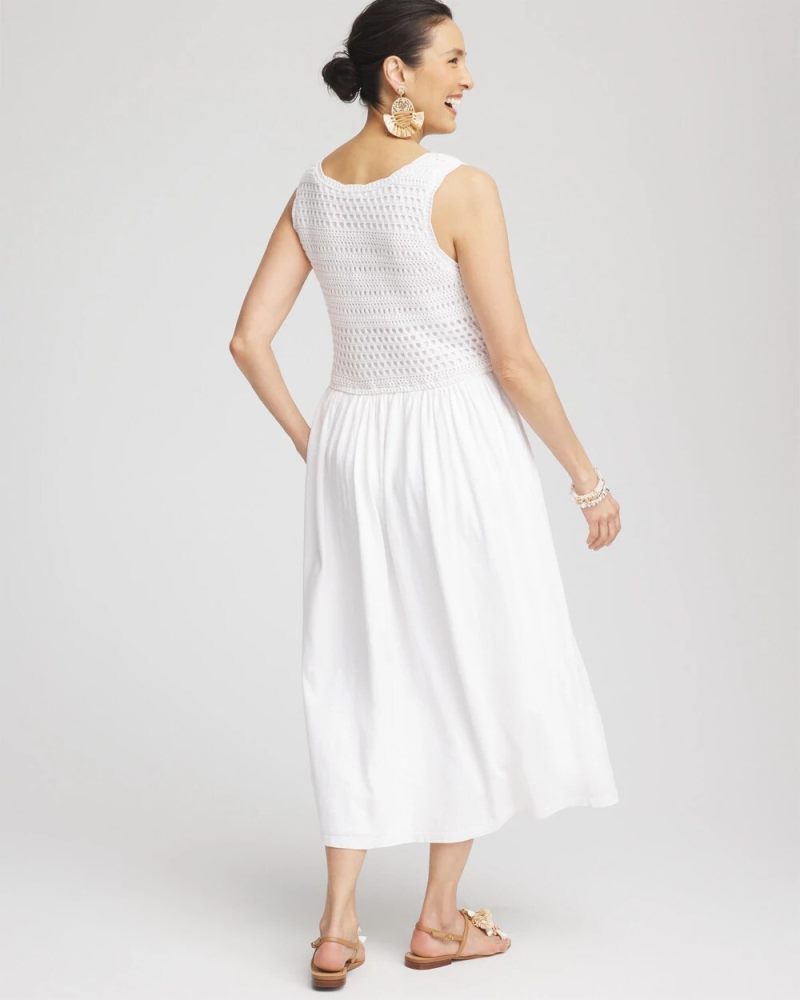 Chicos Crochet-Bodice Maxi Dress - ALABASTER