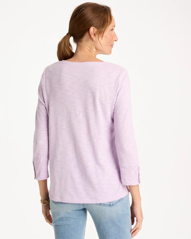 Chicos Cotton Slub 3/4 Sleeve Button Tee - ORCHID MIST