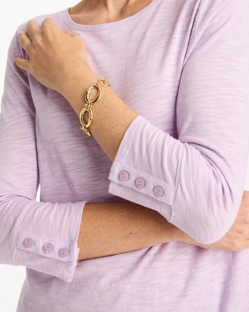 Chicos Cotton Slub 3/4 Sleeve Button Tee - ORCHID MIST