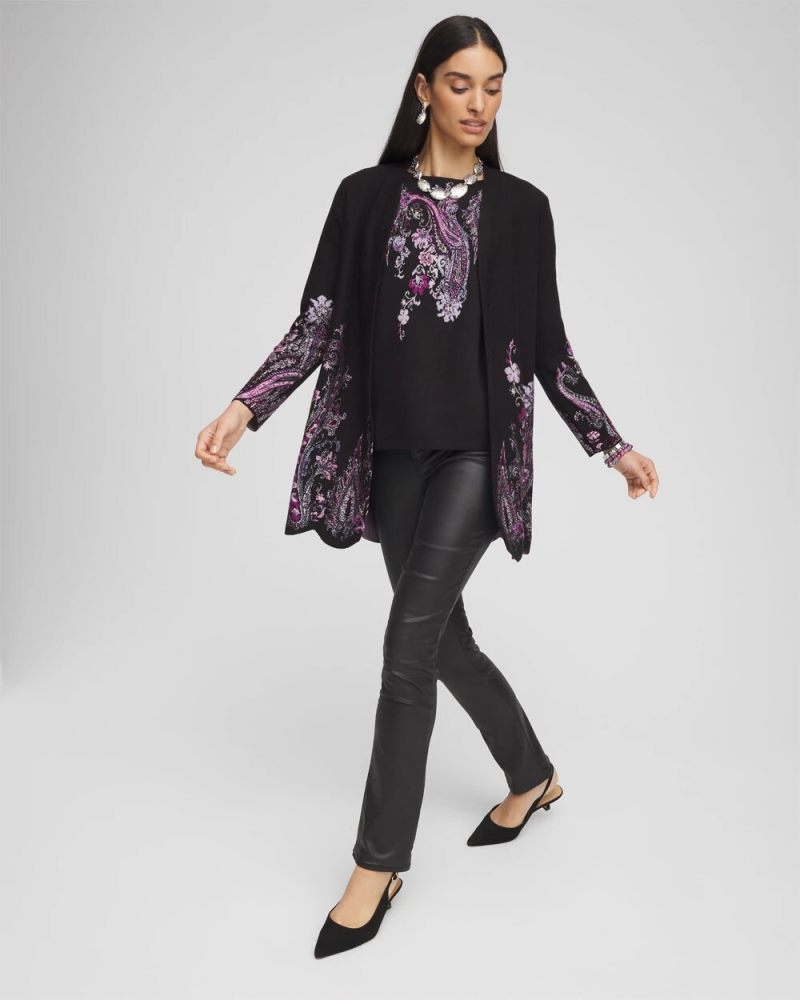 Chicos Jacquard Paisley Pullover Sweater - BLACK