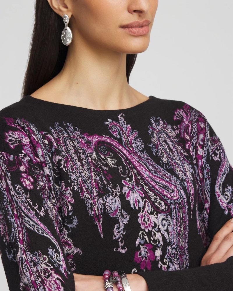 Chicos Jacquard Paisley Pullover Sweater - BLACK