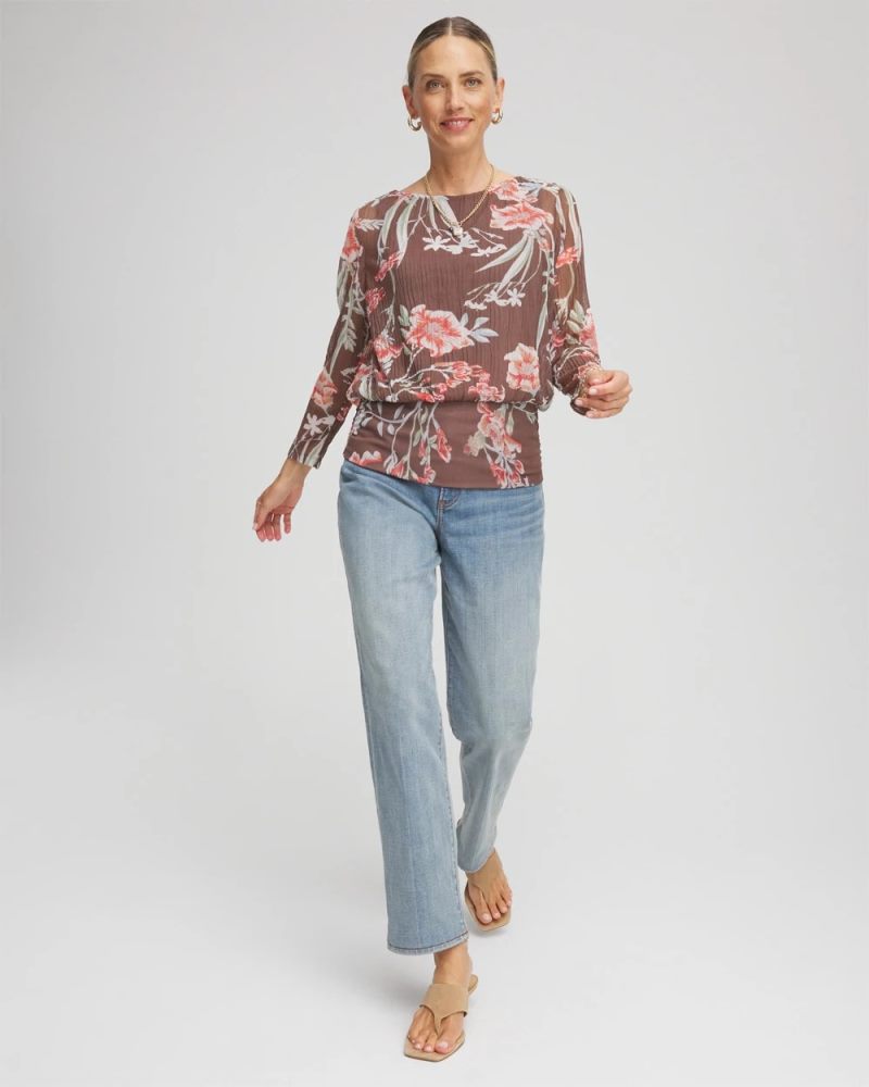 Chicos Textured Banded-Hem Top - DRIED MUSHROOM