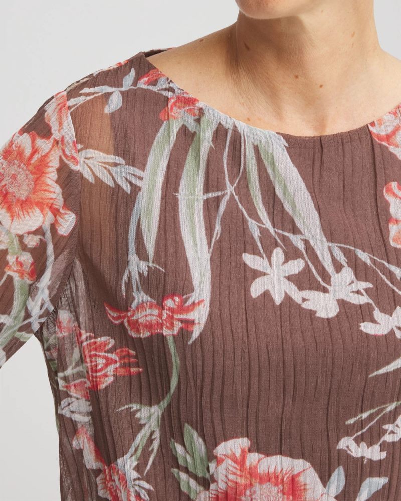 Chicos Textured Banded-Hem Top - DRIED MUSHROOM