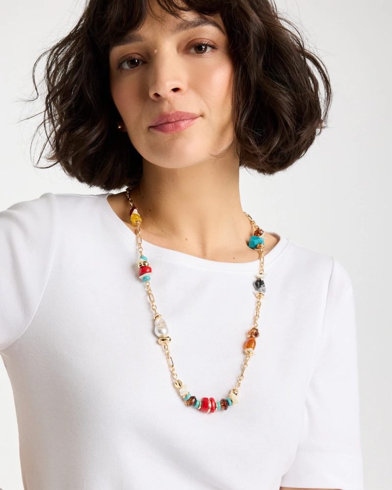 Chicos Mixed-Media Long Beaded Necklace - MULTI