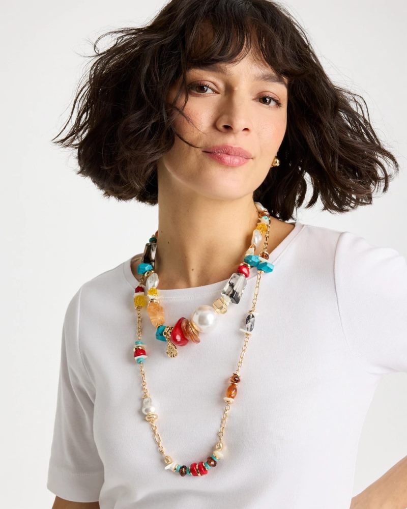 Chicos Mixed-Media Long Beaded Necklace - MULTI