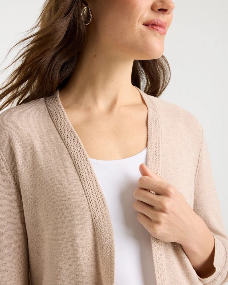 Chicos Sequined Summer Romance Cardigan - SMOKEY TAUPE