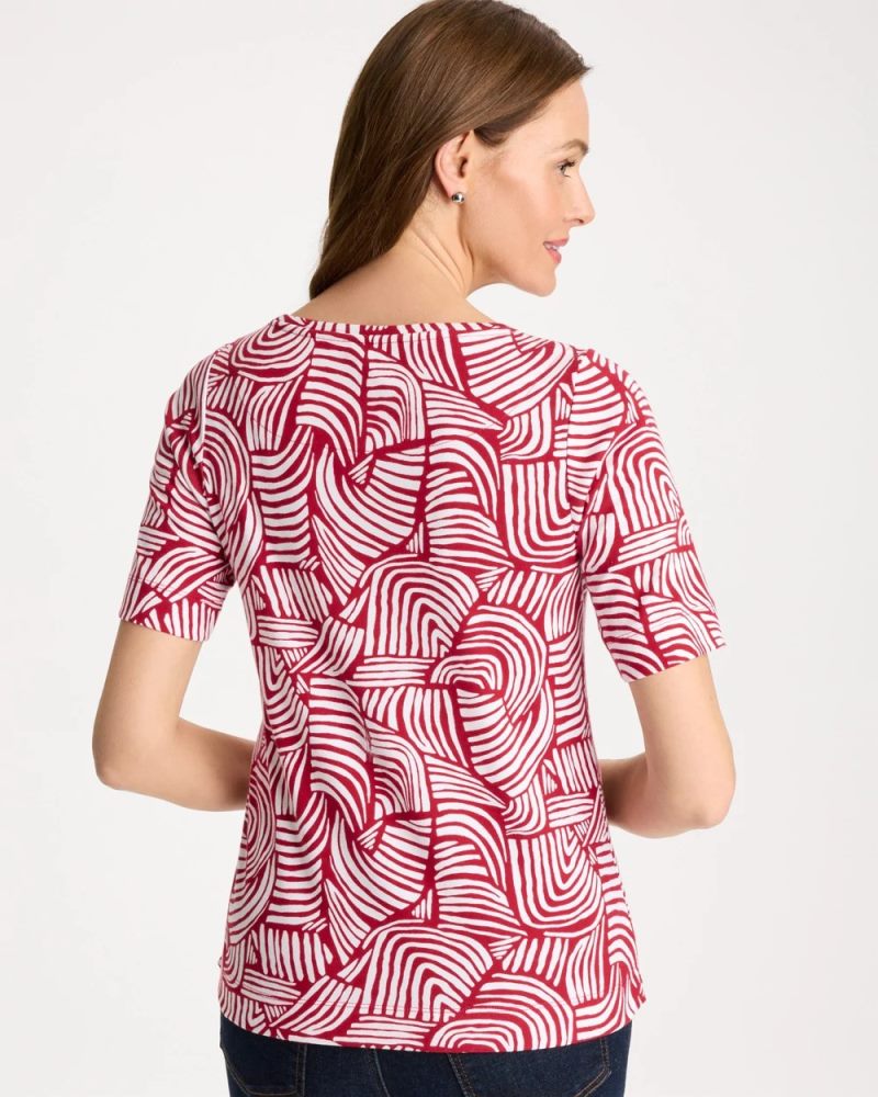 Chicos Geo Pima Elbow Sleeve Tee - CHERRY LUSH