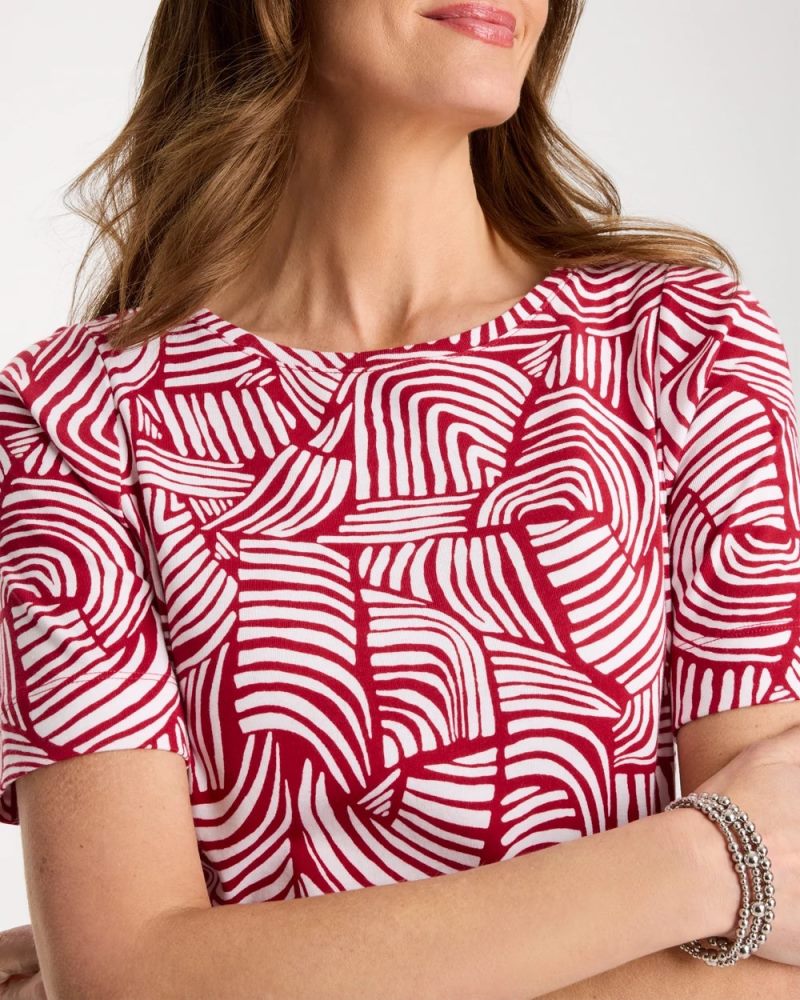 Chicos Geo Pima Elbow Sleeve Tee - CHERRY LUSH