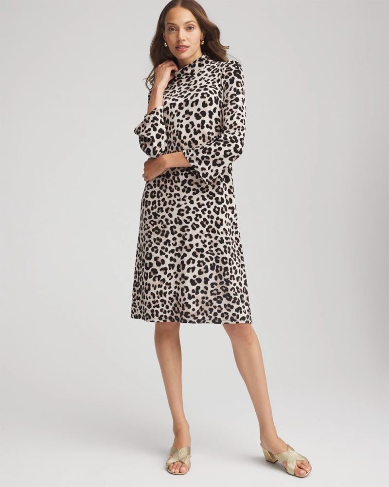 Chicos Travelers™ Animal-Print Mockneck Midi Dress - DEEP TAUPE