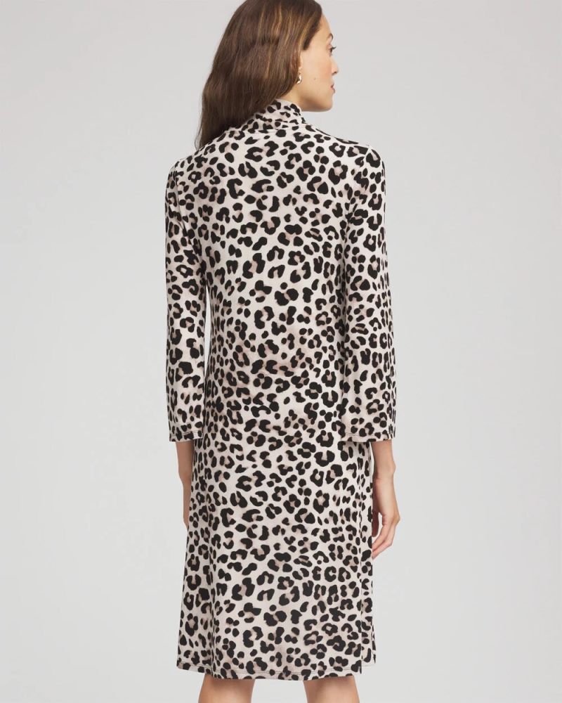 Chicos Travelers™ Animal-Print Mockneck Midi Dress - DEEP TAUPE