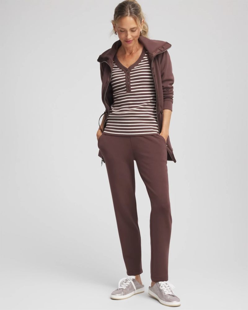 Chicos Zenergy® Ribbed Striped Henley Tee - ESPRESSO