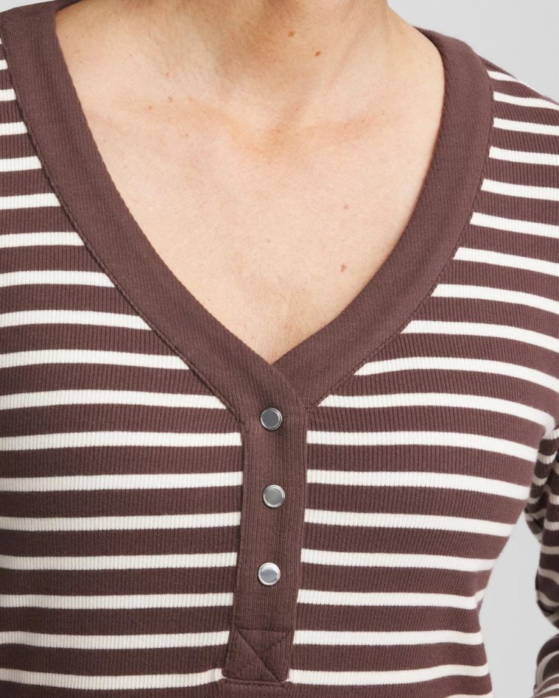 Chicos Zenergy® Ribbed Striped Henley Tee - ESPRESSO